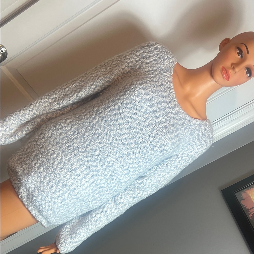 BUFFALO BLUE AND WHITE KNITTED FUZZY SWEATER - XL